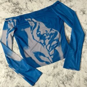 Blue Sheer Floral Crop Top